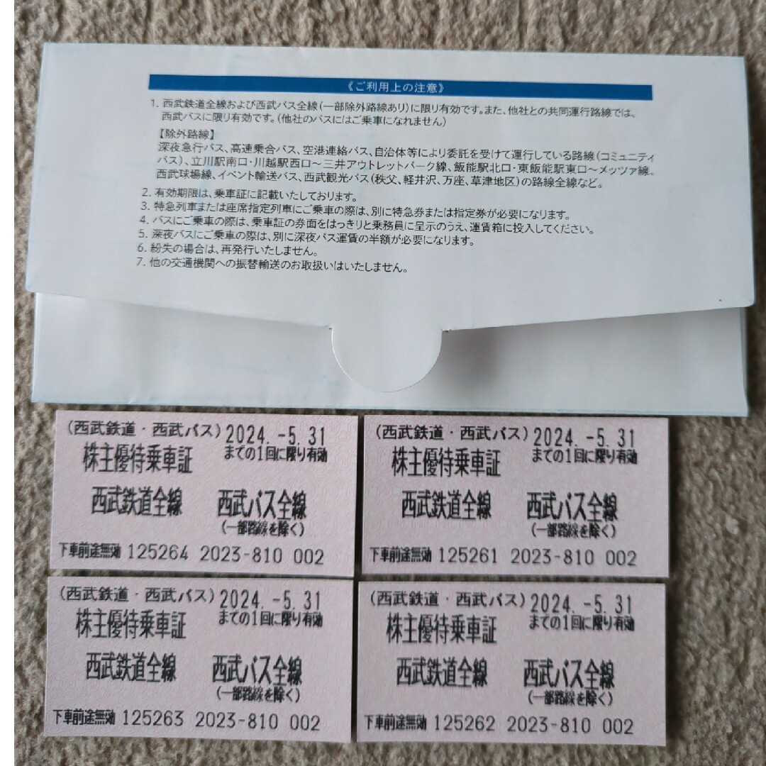 4枚セット　全線　西武鉄道　西武バス　株主優待乗車証 チケットの乗車券/交通券(その他)の商品写真