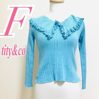 titty&co - ティティアンドコー　長袖ニット　F　ブルー　フリル　バックシャン　アクリル