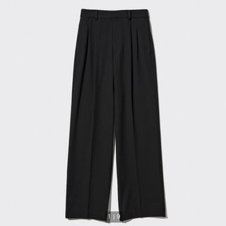 ユニクロ(UNIQLO)のタックワイドパンツ Mサイズ ブラック（丈標準69～71cm）(カジュアルパンツ)