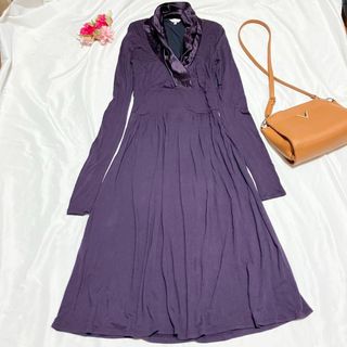 マックスマーラ(Max Mara)の美品 マックスマーラ 白タグ ロングワンピース マキシ丈 長袖 38 パープル(ロングワンピース/マキシワンピース)