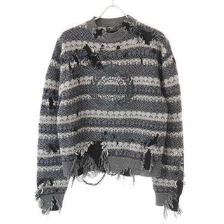 BALENCIAGA バレンシアガ 21AW デストロイダメージ ロゴニットセーター グレー XS 663872 T1609