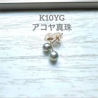 希少！ K10YG アコヤ真珠ベビーパール直結ピアス (コバルトブルー)(ピアス)