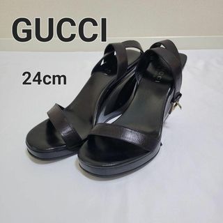 Gucci - GUCCI グッチ レザーサンダル ウエッジソール クロスストラップ 24cm