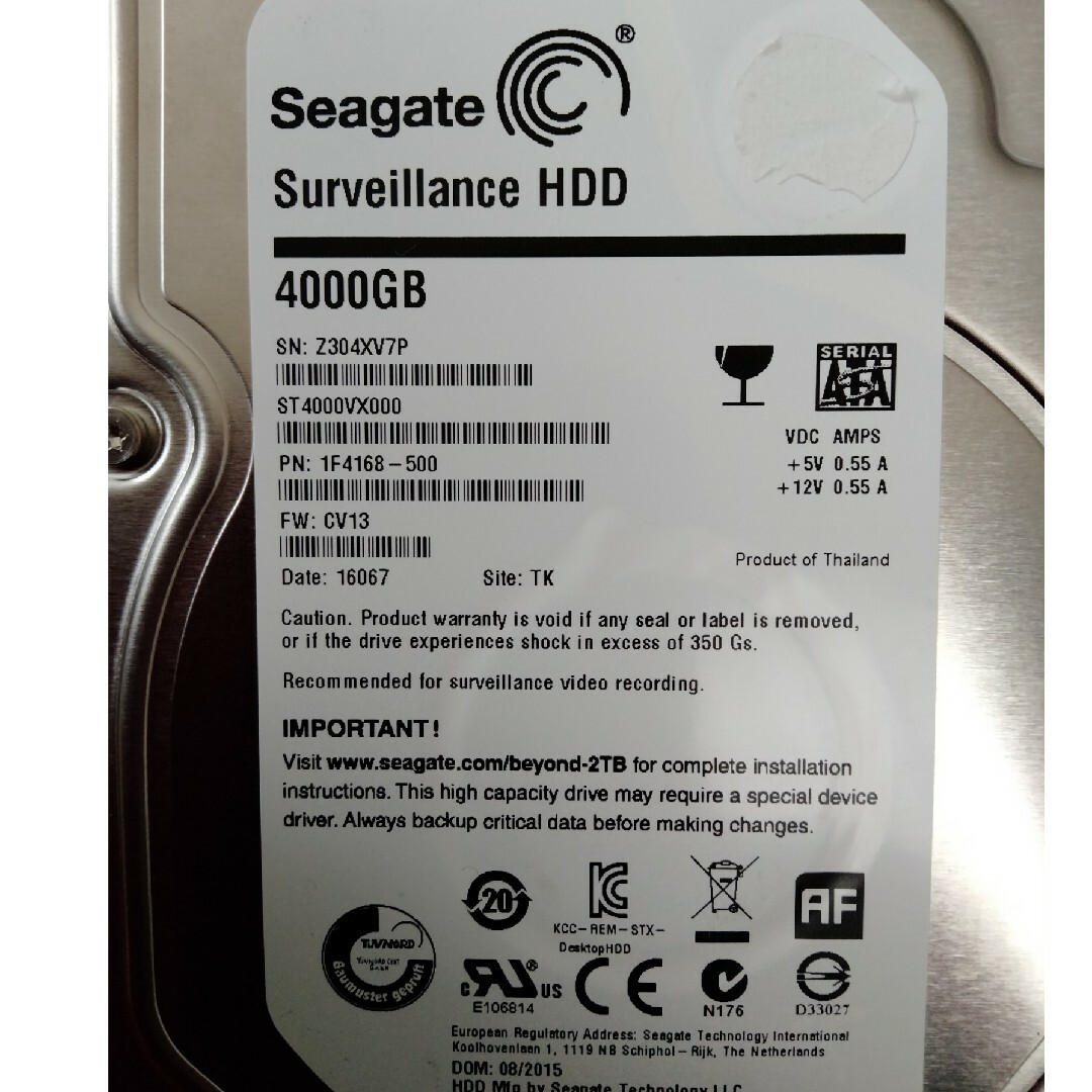 SEAGATE(シーゲイト)の4TB  SATAハードディスク　Seagate　ST4000VX000 スマホ/家電/カメラのPC/タブレット(PC周辺機器)の商品写真