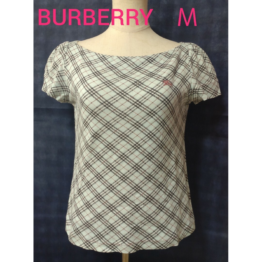 BURBERRY BLUE LABEL(バーバリーブルーレーベル)のバーバリー ボートネック ブルーチェック 38 レディースのトップス(カットソー(半袖/袖なし))の商品写真