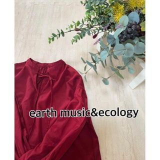 earth music & ecology - ボルドー　チュニック　カットソー　ブラウス　アース　シャツ　ボウタイ リボン