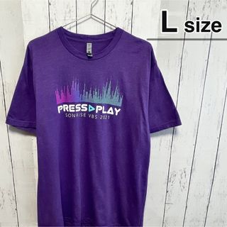 USA古着　Tシャツ　Lサイズ　パープル　紫　プリント　ロゴ　フェス　Uネック(Tシャツ/カットソー(半袖/袖なし))