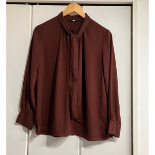 ユニクロ(UNIQLO)のUNIQLO ユニクロ ブラウス ボウタイ リボン ワインレッド(シャツ/ブラウス(長袖/七分))