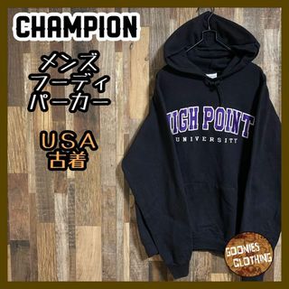 チャンピオン(Champion)のチャンピオン メンズ フーディ パーカー ロゴ L 黒 紫 USA古着 90s(パーカー)