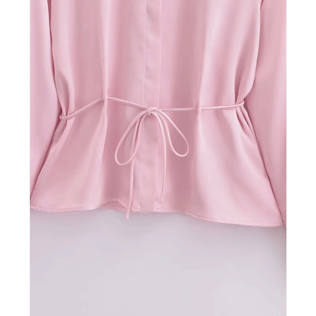 🍓3月新作🐤13906◆pink ピンク リボン シャツ ブラウス レディースのトップス(シャツ/ブラウス(長袖/七分))の商品写真