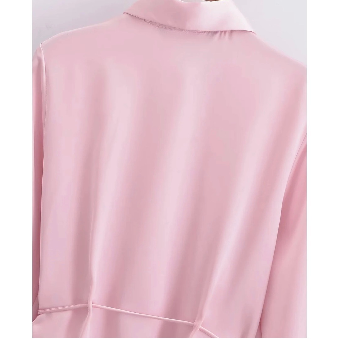 🍓3月新作🐤13906◆pink ピンク リボン シャツ ブラウス レディースのトップス(シャツ/ブラウス(長袖/七分))の商品写真