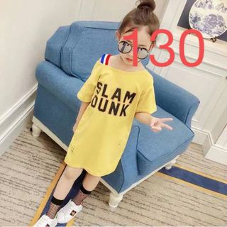 KWDA004キッズ Tシャツワンピース ロング 夏 半袖 プリント 子供服(ワンピース)