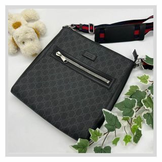 グッチ(Gucci)のグッチ 523599　GGスプリーム ショルダーバッグ ブラック PVC　レザー(ショルダーバッグ)