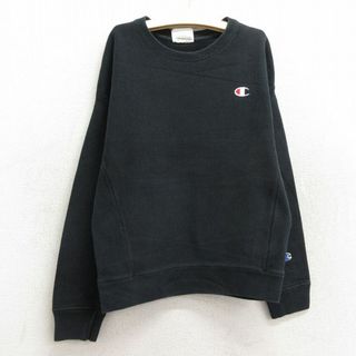 チャンピオン(Champion)の古着 長袖 チャンピオン champion リバースウィーブ キッズ ボーイズ 子供服 ワンポイントロゴ クルーネック 黒 ブラック 23nov28(シャツ/カットソー)