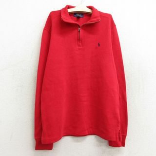 ラルフローレン(Ralph Lauren)の古着 ラルフローレン Ralph Lauren 長袖 ハーフジップ トップス キッズ ボーイズ 子供服 ワンポイントロゴ 赤 レッド 23nov28(シャツ/カットソー)