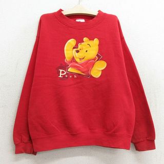 ディズニー(Disney)の古着 長袖 スウェット キッズ ボーイズ 子供服 90年代 90s ディズニー DISNEY くまのプーさん クルーネック USA製 赤 レッド 23nov28(シャツ/カットソー)