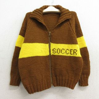 古着 長袖 フルジップ ニット カーディガン カウチン セーター キッズ ボーイズ 子供服 70年代 70s サッカー 襟付き ラグラン タロン 茶他 ブラウン 23nov28(シャツ/カットソー)