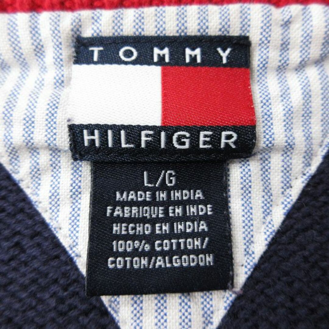 TOMMY HILFIGER(トミーヒルフィガー)の古着 トミーヒルフィガー TOMMY HILFIGER 長袖 ブランド セーター キッズ ボーイズ 子供服 90年代 90s ワンポイントロゴ コットン クルーネック 紺 ネイビー 23nov28 キッズ/ベビー/マタニティのベビー服(~85cm)(シャツ/カットソー)の商品写真