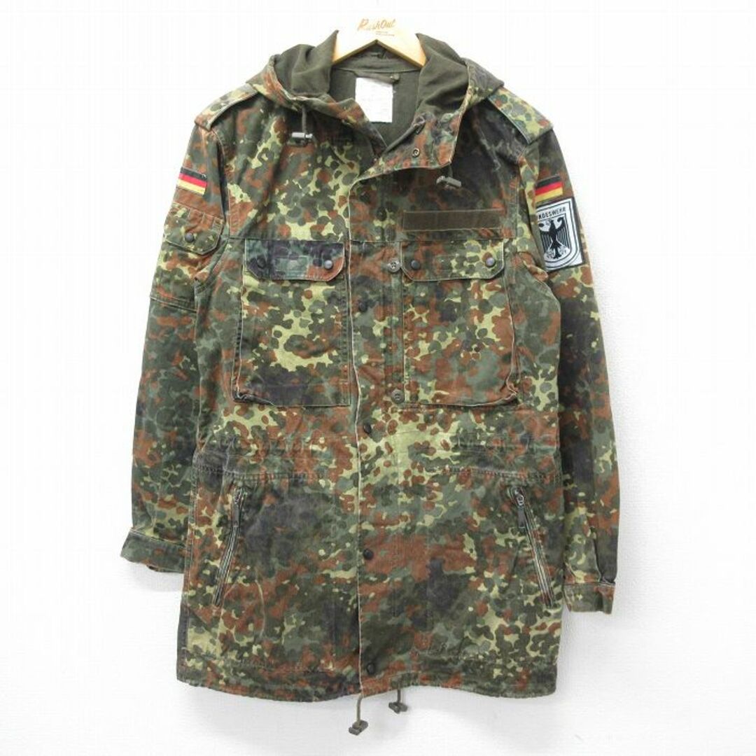 M★古着 長袖 ミリタリー ジャケット パーカー メンズ 90年代 90s ドイツ軍 フレクターカモ ロング丈 緑系他 グリーン 迷彩 23nov21 中古 アウター フライト メンズのジャケット/アウター(ダッフルコート)の商品写真