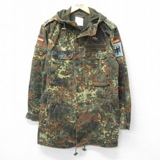 M★古着 長袖 ミリタリー ジャケット パーカー メンズ 90年代 90s ドイツ軍 フレクターカモ ロング丈 緑系他 グリーン 迷彩 23nov21 中古 アウター フライト(ダッフルコート)