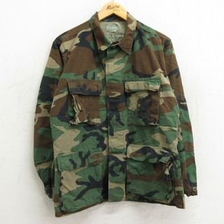 M★古着 長袖 ミリタリー ジャケット メンズ 80年代 80s コンバット リップストップ ウッドランドカモ USMC ステンシル コットン USA製 緑 グリーン 迷彩 23nov28 中古 アウター フライト(ダッフルコート)