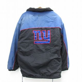 XL★古着 長袖 ナイロン ジャケット メンズ NFL ニューヨークジャイアンツ リップストップ リバーシブル 黒他 ブラック 内側フリース アメフト スーパーボウル 【spe】 23nov24 中古 アウター(ダッフルコート)