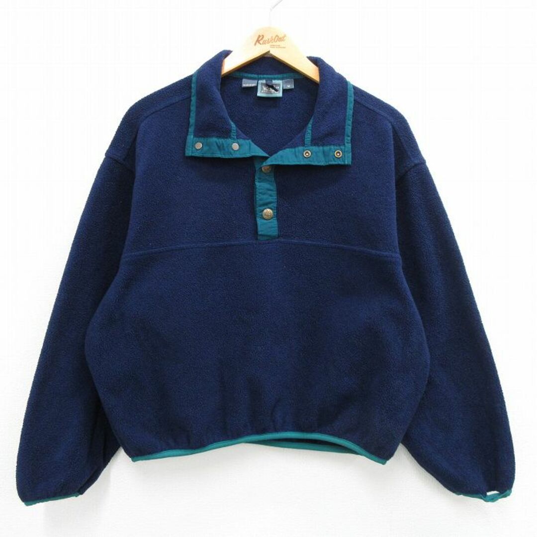 WOOLRICH(ウールリッチ)のM★古着 ウールリッチ WOOLRICH 長袖 フリース ジャケット メンズ 90年代 90s スナップT USA製 紺他 ネイビー 23nov24 中古 アウター メンズのジャケット/アウター(ダッフルコート)の商品写真