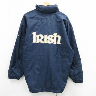 アディダス(adidas)のXL★古着 アディダス adidas 長袖 ナイロン ジャケット ベンチ コート メンズ 90年代 90s IRISH ワンポイントロゴ USA製 紺 ネイビー 内側フリース 【spe】 23nov29 中古 アウター ウインドブレーカー(ダッフルコート)