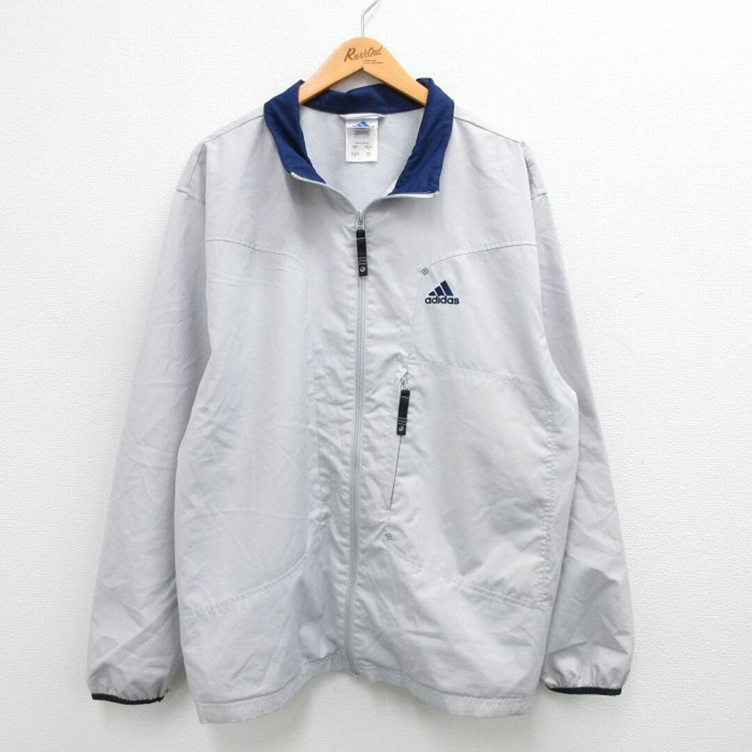 adidas(アディダス)のXL★古着 アディダス adidas 長袖 ジャケット メンズ 90年代 90s ワンポイントロゴ グレー他 内側メッシュ 23nov27 中古 アウター ジャンパー ブルゾン メンズのジャケット/アウター(ダッフルコート)の商品写真