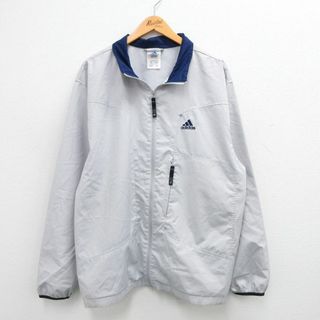 アディダス(adidas)のXL★古着 アディダス adidas 長袖 ジャケット メンズ 90年代 90s ワンポイントロゴ グレー他 内側メッシュ 23nov27 中古 アウター ジャンパー ブルゾン(ダッフルコート)