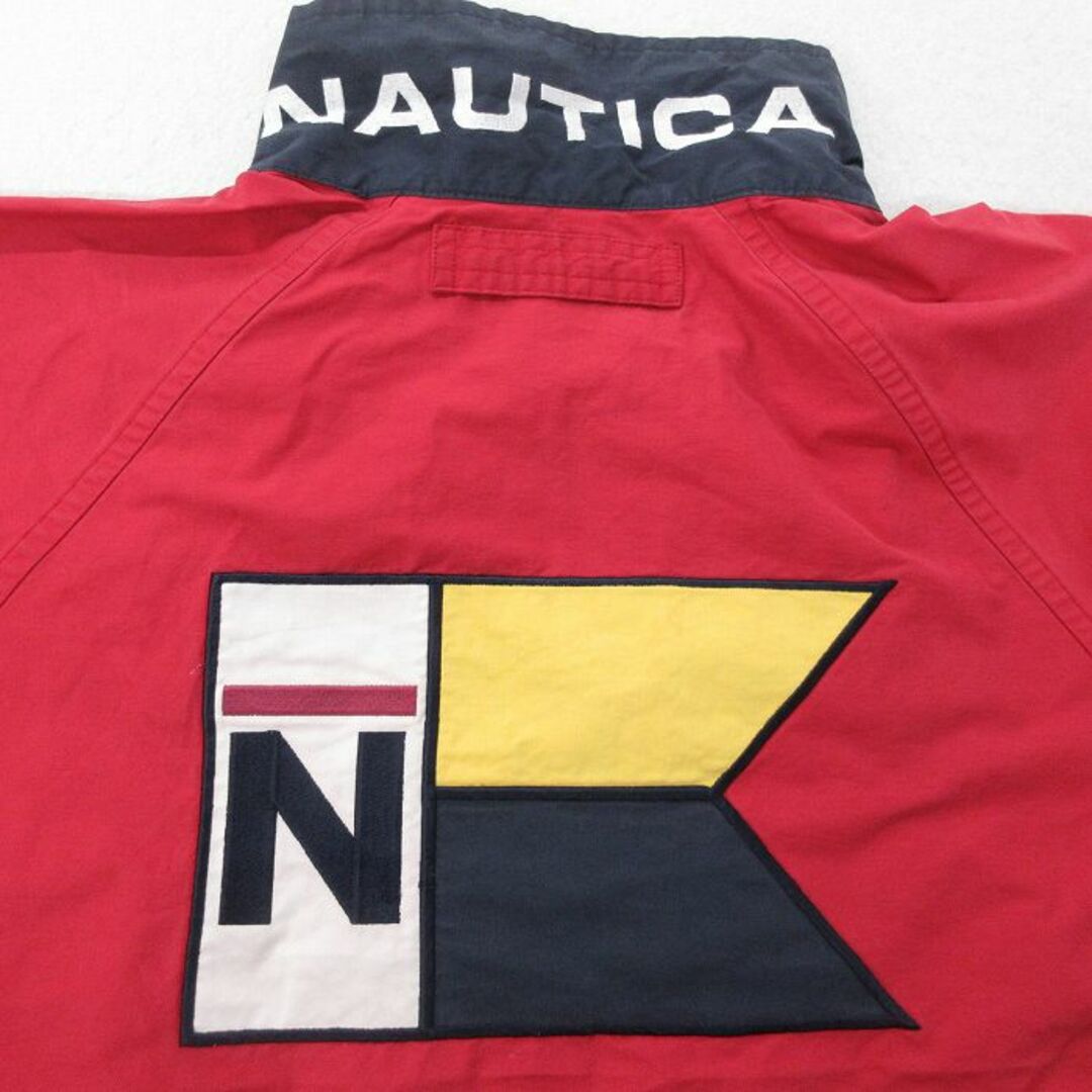 NAUTICA(ノーティカ)のL★古着 ノーティカ NAUTICA 長袖 ブランド ジャケット メンズ 90年代 90s ビッグロゴ ラグラン 赤他 レッド 内側メッシュ 23nov29 中古 アウター ジャンパー ブルゾン メンズのジャケット/アウター(ダッフルコート)の商品写真