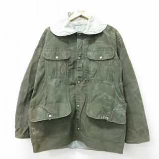 XL★古着 長袖 ビンテージ ハンティング ジャケット メンズ 80年代 80s ダック地 大きいサイズ ロング丈 コットン 緑 グリーン 23nov24 中古 アウター ジャンパー ブルゾン(ダッフルコート)