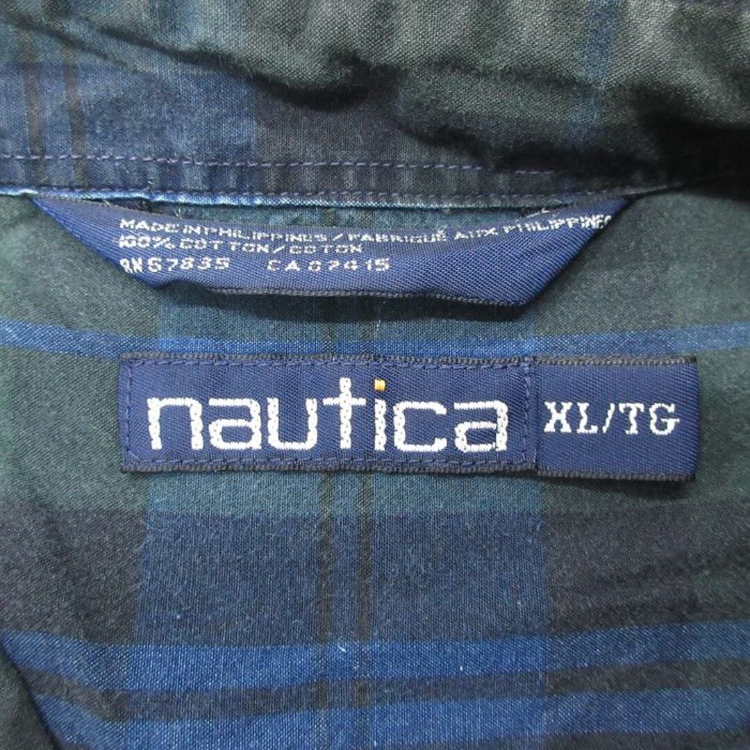 NAUTICA(ノーティカ)のXL★古着 ノーティカ NAUTICA 長袖 ブランド シャツ メンズ 90年代 90s ワンポイントロゴ 大きいサイズ コットン ボタンダウン 紺他 ネイビー チェック 23nov27 中古 トップス メンズのトップス(シャツ)の商品写真