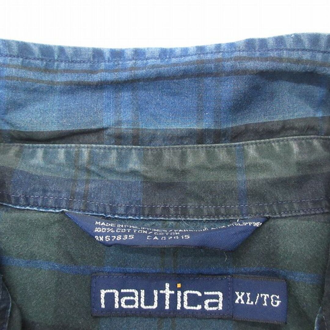 NAUTICA(ノーティカ)のXL★古着 ノーティカ NAUTICA 長袖 ブランド シャツ メンズ 90年代 90s ワンポイントロゴ 大きいサイズ コットン ボタンダウン 紺他 ネイビー チェック 23nov27 中古 トップス メンズのトップス(シャツ)の商品写真