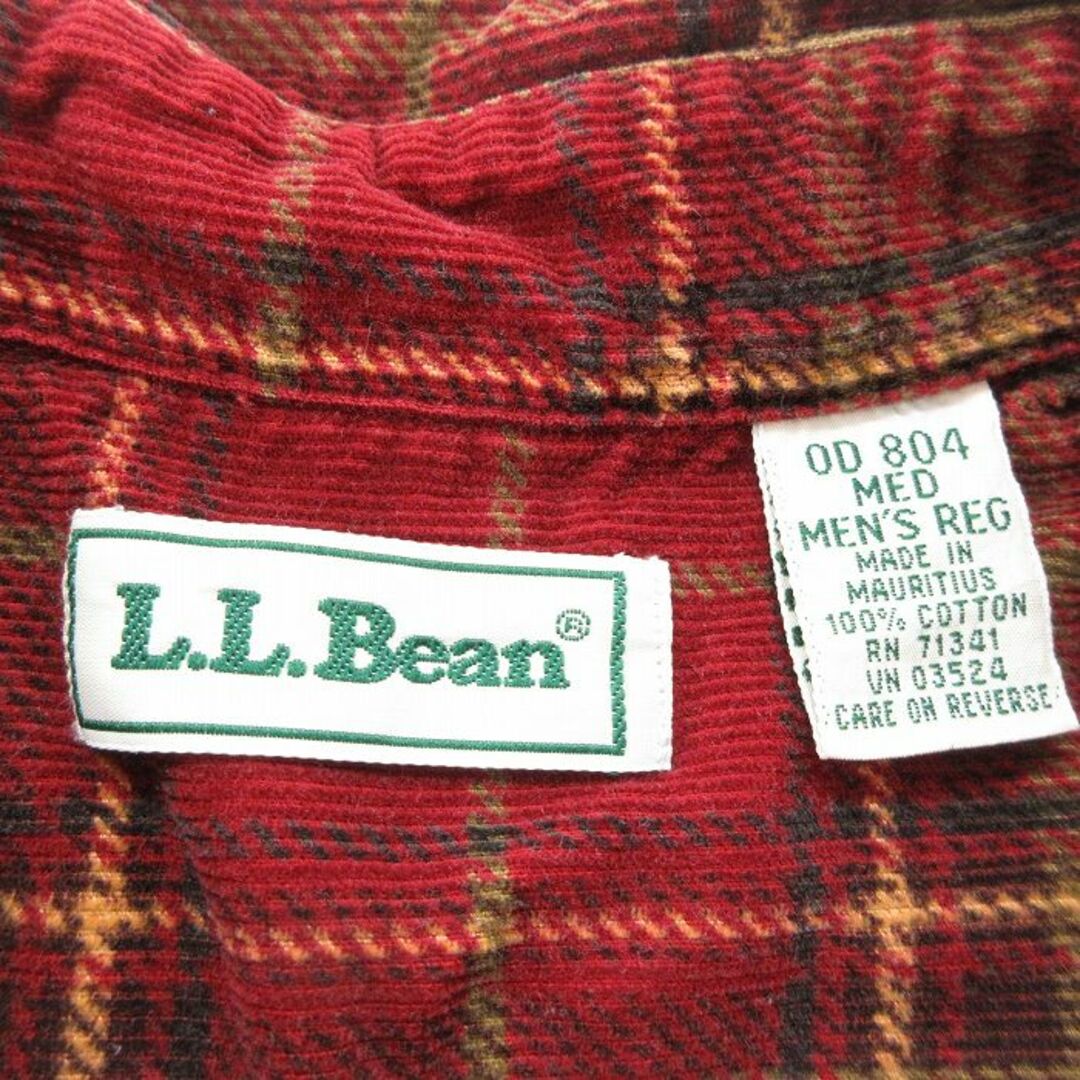 L.L.Bean(エルエルビーン)のXL★古着 エルエルビーン LLBEAN 長袖 ブランド シャツ メンズ 90年代 90s コーデュロイ コットン ボタンダウン エンジ他 チェック 23nov29 中古 トップス メンズのトップス(シャツ)の商品写真