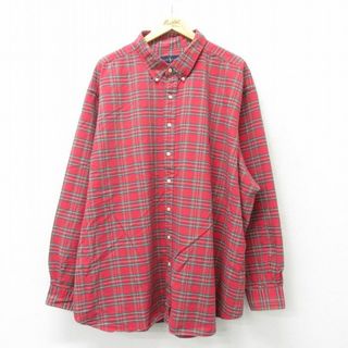 ラルフローレン(Ralph Lauren)のXL★古着 ラルフローレン Ralph Lauren 長袖 ブランド シャツ メンズ ワンポイントロゴ 大きいサイズ ロング丈 コットン ボタンダウン 赤他 レッド タータン チェック 23nov30 中古 トップス(シャツ)