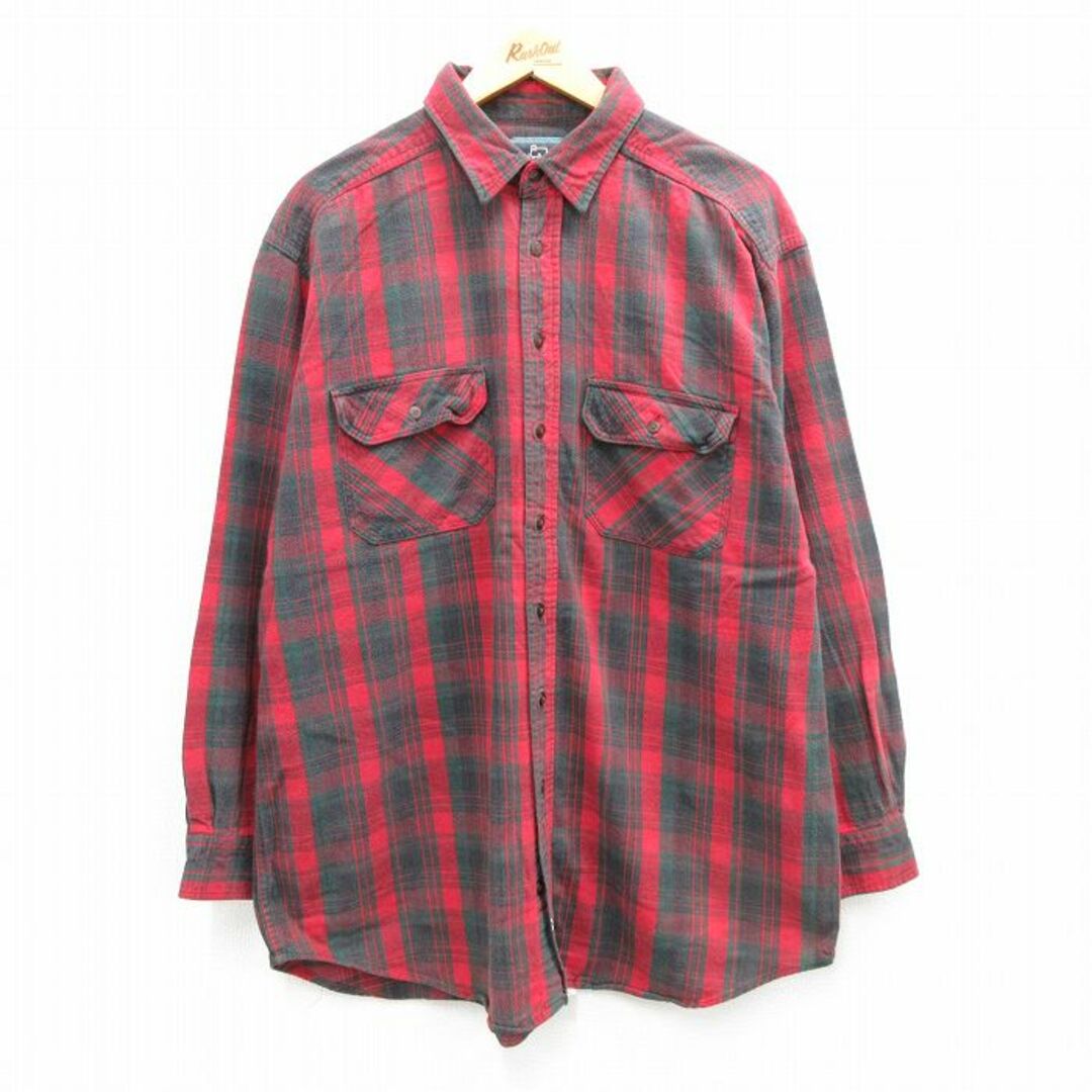 WOOLRICH(ウールリッチ)のXL★古着 ウールリッチ WOOLRICH 長袖 フランネル シャツ メンズ 90年代 90s 大きいサイズ ロング丈 コットン USA製 赤他 レッド チェック 23nov25 中古 トップス メンズのトップス(シャツ)の商品写真