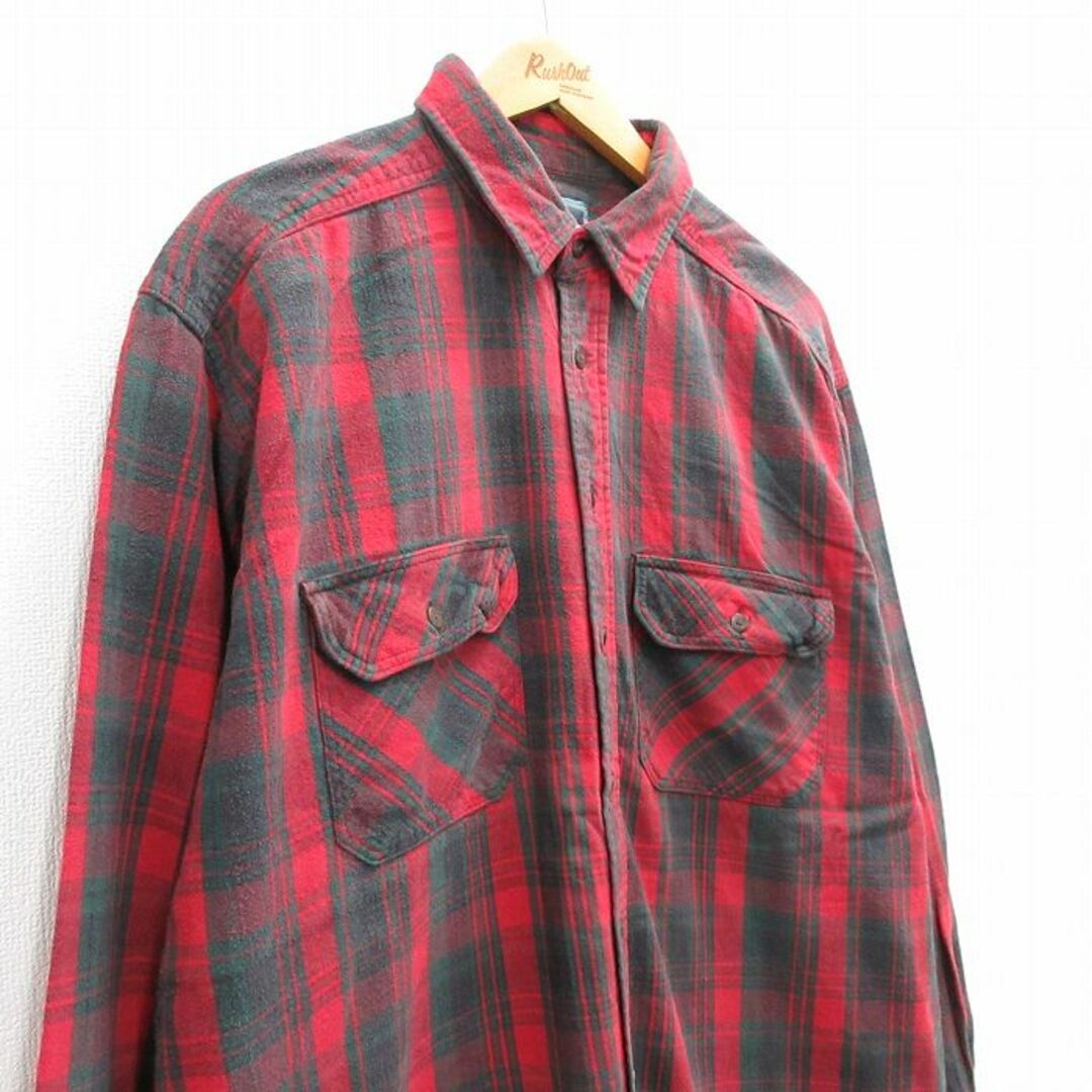 WOOLRICH(ウールリッチ)のXL★古着 ウールリッチ WOOLRICH 長袖 フランネル シャツ メンズ 90年代 90s 大きいサイズ ロング丈 コットン USA製 赤他 レッド チェック 23nov25 中古 トップス メンズのトップス(シャツ)の商品写真