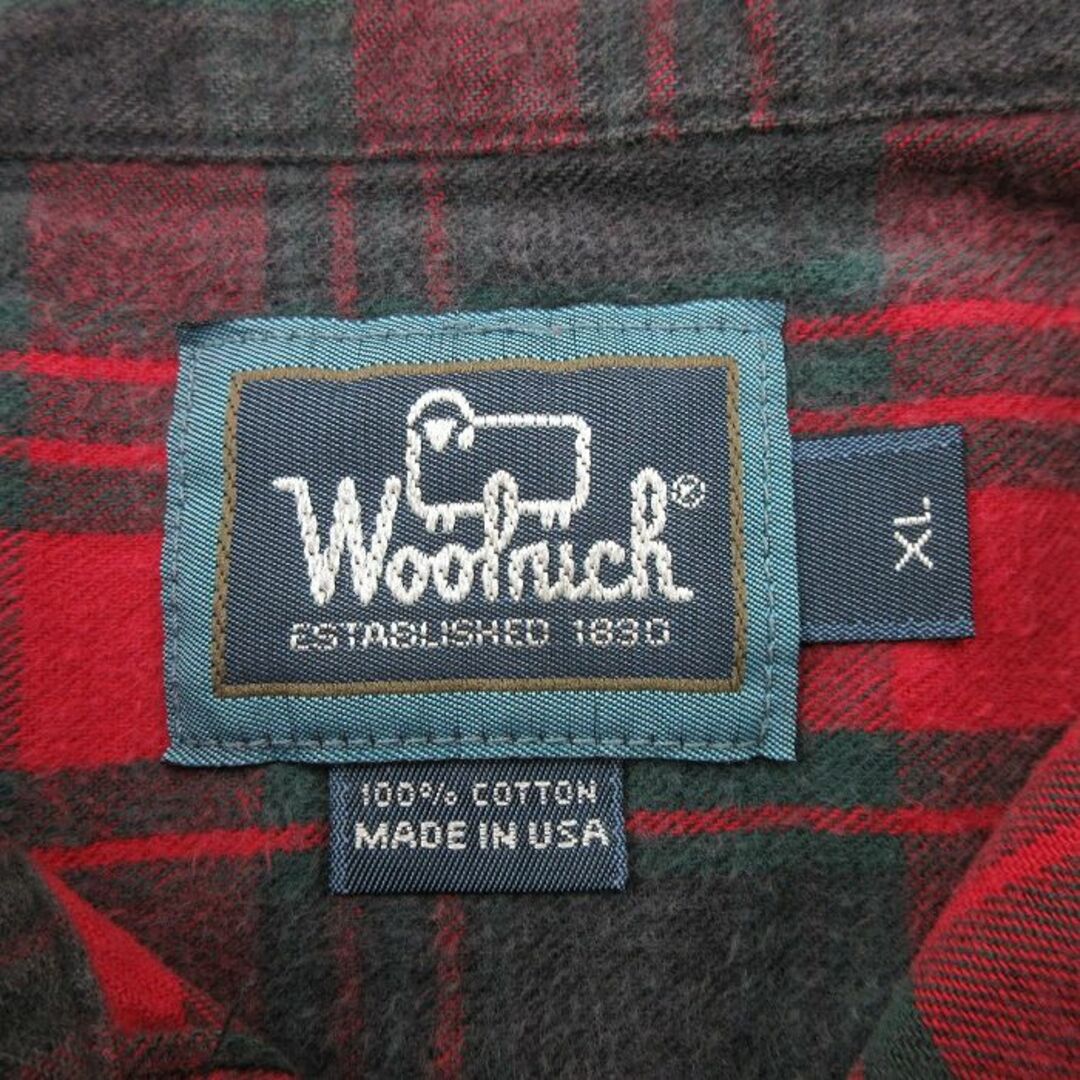 WOOLRICH(ウールリッチ)のXL★古着 ウールリッチ WOOLRICH 長袖 フランネル シャツ メンズ 90年代 90s 大きいサイズ ロング丈 コットン USA製 赤他 レッド チェック 23nov25 中古 トップス メンズのトップス(シャツ)の商品写真