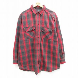 ウールリッチ(WOOLRICH)のXL★古着 ウールリッチ WOOLRICH 長袖 フランネル シャツ メンズ 90年代 90s 大きいサイズ ロング丈 コットン USA製 赤他 レッド チェック 23nov25 中古 トップス(シャツ)