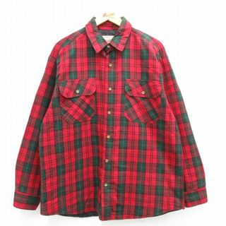 ウールリッチ(WOOLRICH)のXL★古着 ウールリッチ WOOLRICH 長袖 フランネル シャツ メンズ 00年代 00s コットン 赤他 レッド タータン チェック 内側キルティング 23nov25 中古 トップス(シャツ)