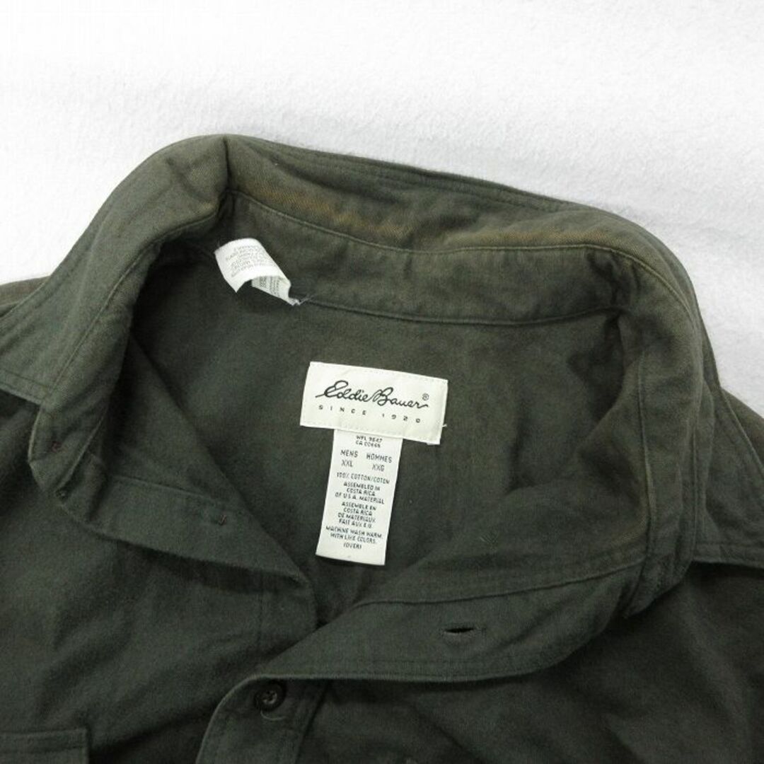 Eddie Bauer(エディーバウアー)のXL★古着 エディーバウアー 長袖 ヘビー フランネル シャツ メンズ 00年代 00s ロング丈 大きいサイズ コットン 濃緑系 グリーン 23nov27 中古 トップス メンズのトップス(シャツ)の商品写真