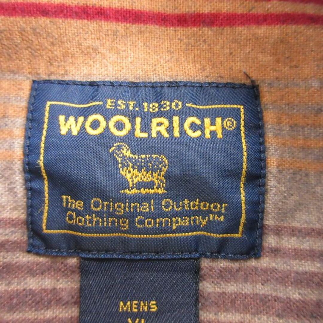 WOOLRICH(ウールリッチ)のXL★古着 ウールリッチ WOOLRICH 長袖 フランネル シャツ メンズ ロング丈 ボタンダウン 赤他 レッド ボーダー 23nov29 中古 トップス メンズのトップス(シャツ)の商品写真