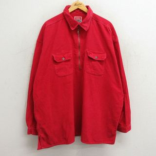 XL★古着 マルボロ 長袖 ハーフジップ トップス メンズ 90年代 90s コーデュロイ 大きいサイズ ロング丈 コットン 赤 レッド 23nov28 中古(シャツ)