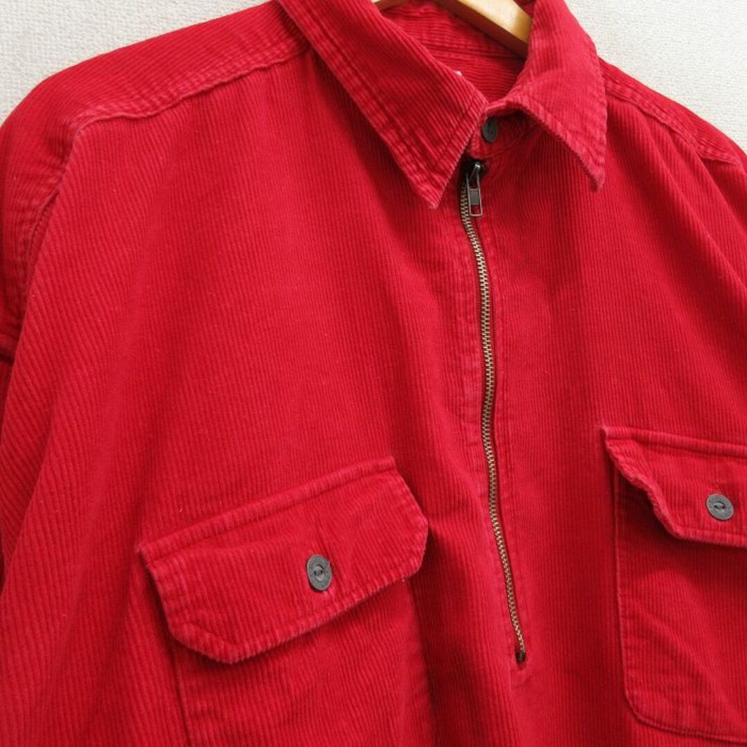 XL★古着 マルボロ 長袖 ハーフジップ トップス メンズ 90年代 90s コーデュロイ 大きいサイズ ロング丈 コットン 赤 レッド 23nov28 中古 メンズのトップス(シャツ)の商品写真