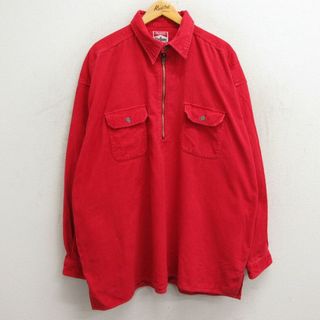 XL★古着 マルボロ 長袖 ハーフジップ トップス メンズ 90年代 90s コーデュロイ 大きいサイズ ロング丈 コットン 赤 レッド 23nov28 中古(シャツ)