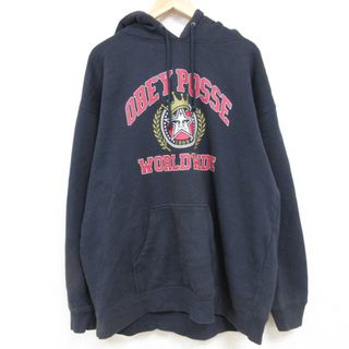 オベイ(OBEY)のXL★古着 オベイ OBEY 長袖 スウェット パーカー メンズ ビッグロゴ 大きいサイズ 濃紺 ネイビー 23nov21 中古 スエット トレーナー トップス(パーカー)