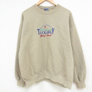 L★古着 長袖 スウェット メンズ 90年代 90s ゴルフ 刺繍 クルーネック USA製 ベージュ カーキ 23nov22 中古 スエット トレーナー トップス(パーカー)