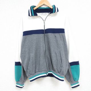 ピエールカルダン(pierre cardin)のXL★古着 ピエールカルダン pierre cardin 長袖 フルジップ スウェット メンズ 90年代 90s ワンポイントロゴ マルチカラー クルーネック 白他 ホワイト 23nov22 中古 スエット トレーナー トップス(パーカー)