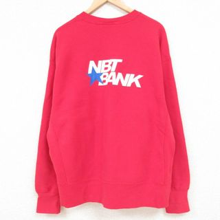 リー(Lee)のXL★古着 リー Lee 長袖 スウェット メンズ 90年代 90s NBT BANK 大きいサイズ クルーネック USA製 赤 レッド 23nov24 中古 スエット トレーナー トップス(パーカー)